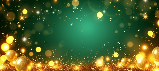 Wall Mural - Gold bokeh on defocused emerald green background   abstract blur bokeh banner background