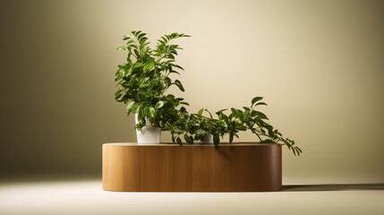 Wall Mural - Plant in a Pot on the Table or on a wooden pedestal podium. Interior Decoration Indoor Plant.