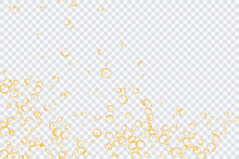 Golden Air Bubbles, Oxygen, Champagne Crystal Clear, Isolated On A Transparent Background Of Modern Design. Vector Illustration Of Eps 10.