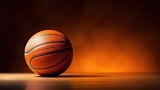 Fototapeta Sport - Vibrant Basketball Close-Up Displayed on a Textured Wooden Studio Floor