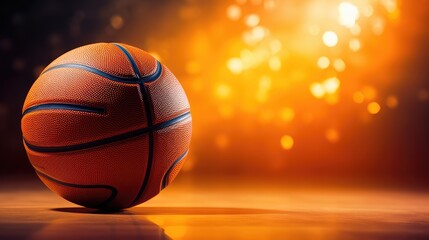 Wall Mural - Vibrant Basketball Ball Displayed on Wooden Table Against Colorful Studio Background