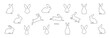 Set of rabbits in outline. Easter bunnies. Isolated on a white backdrop. Simple black icons of hares. Cute animals. Suitable for logo, emblem, pictogram, print, greeting card. Design elements