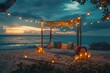 romantic setup at the beach at dusk