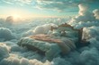 a cozy bed above fluffy clouds. 3d illustration
