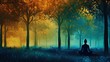 Illustration d'une femme en méditation dans une forêt colorée » IA générative