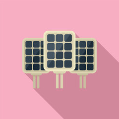 Sticker - Solar panel field icon flat vector. Sunlight grid roof. Setup charging