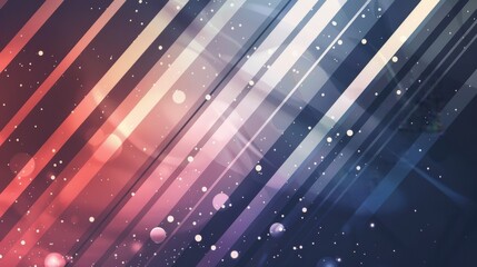 Wall Mural - Colorful diagonal gradient with bokeh effect and vibrant hues. Abstract purple, blue, and pink striped background with light particles. Dynamic and modern wallpaper with soft glowing lines.