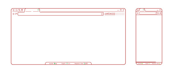 Wall Mural - Transparent internet browser phone app webpage, blank website template vector design. Editable lines web browser with icons illustration. Homepage mockup background illustration. 