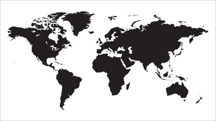 Wall Mural - world map black solid on isolated background
