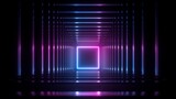 Fototapeta Do przedpokoju - 3d render, abstract background with square neon shape inside the square box, simple virtual tunnel