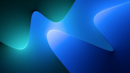 Wall Mural - 3d render, abstract background illuminated with green blue neon light. Glowing wavy lines, curvy shapes. Simple wallpaper