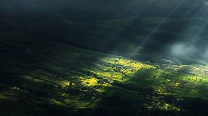 Canvas Print - Enchanted Green Field With Sun Rays