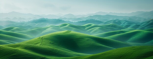 Wall Mural - Sweeping hills covered in vibrant green, texture that highlights natural contours of landscape