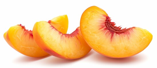 Canvas Print - Sliced fresh peach isolated on white background for design projects and food concepts