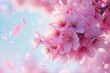 A delicate cluster of cherry blossoms with petals gently falling against a soft, pastel sky symbolizes the arrival of the spring equinox