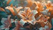 Trendy peach Fuzz lily flower background, close up. Concept color of the year 2024 Peach Fuzz. macro apricot flower creative background.
