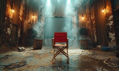 Wall Mural - A director's chair on an empty soundstage, symbolizing the potential for endless storytelling