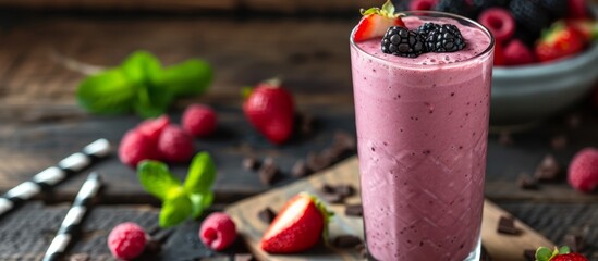 Poster - Fresh and Delicious Berry Smoothie in a Clear Glass, Healthy and Nutritious Drink