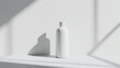A contemporary white canteen mockup bottle, standing alone on a minimalistic white surface.