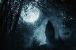 Une silhouette à la lueur de la pleine lune dans la forêt » IA générative