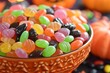 Gros plan sur des bonbons de toutes les couleurs dans un bol orange » IA générative