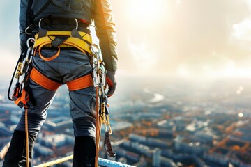 Canvas Print - High altitude assembler's equipment, industrial mountaineering. Background with selective focus and copy space