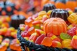 Gros plan sur un panier rempli de bonbons pour Halloween » IA générative