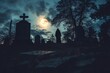 Un fantôme observant la pleine lune dans un cimetière » IA générative
