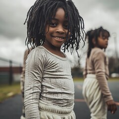 Wall Mural - Outdoor portrait of beautiful african american girl with dreadlocks.