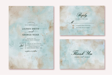 Wall Mural - wedding invitation set with blue brown vintage abstract watercolor background