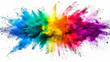 © Synaptic Studio - Gradient rainbow multicolored powder paint explosion, isolated on white background.