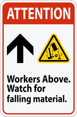 Wall Mural - Attention Sign, Workers Above Falling Material