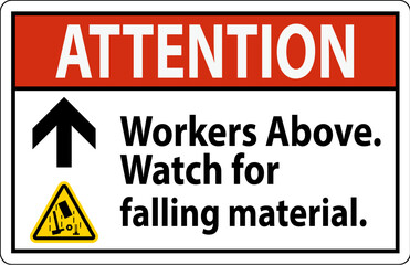 Sticker - Attention Sign, Workers Above Falling Material