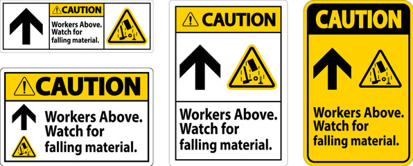 Wall Mural - Caution Sign, Workers Above Falling Material