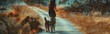 Banner Radfahren mit Hund im sonnigen Wald, Konzept Freizeit mit Hund