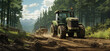 Traktor im Wald, Forstwirtschaft mit schweren Traktoren im Wald, Holzwirtschaft