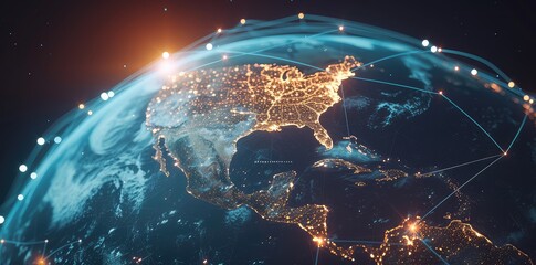 Wall Mural - north america with connecting lines and dots. global communication concept.