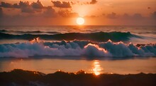 Tropical Ocean Beach And Beautiful Color Sunrise Or Sunset Over Sea Shore