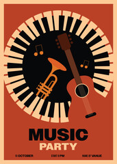 Wall Mural - Jazz music festival poster template design background with music instrument