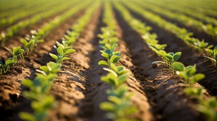 Vibrant Rows of Young Soy Seedlings in a Lush Field, Captured with Canon RF 50mm f/1.2L USM Lens