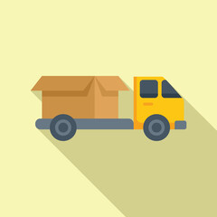 Sticker - Truck parcel delivery icon flat vector. Service parcel import. Deliver box