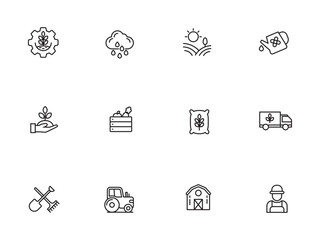 Canvas Print - Set of agriculture industry icons in linear style on a white background