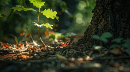 Wall Mural - Red ant in nature.