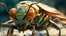Futuristic Mechanical Insect With Glossy Carapace On A Moody Background