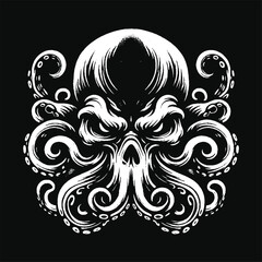 Wall Mural - Dark Art Octopus Beast tentacles squid skull horror Tattoo Grunge Vintage Style illustration