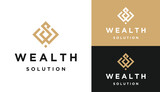 Fototapeta  - Golden Initial Letter WS S W SW with Luxury Wealth Square Frame Shape Art Line Logo Design