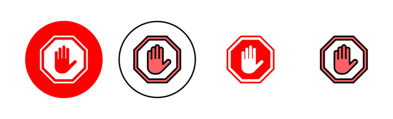 Wall Mural - Stop icon set illustration. stop road sign. hand stop sign and symbol. Do not enter stop red sign with hand