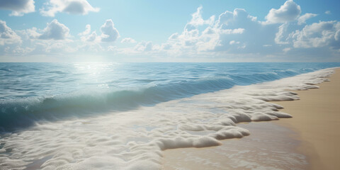 Wall Mural - Sand sea beach and wave blue sky background