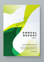 Green and white vector business corporate annual report cover template with shapes geometric. Brochure flyer poster business template