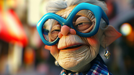 Sticker - funny 3D senior woman character